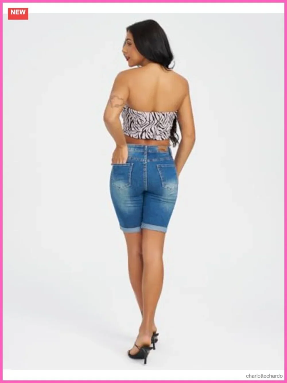 Distressed Jean Shorts with Rolled Hem High Stretch